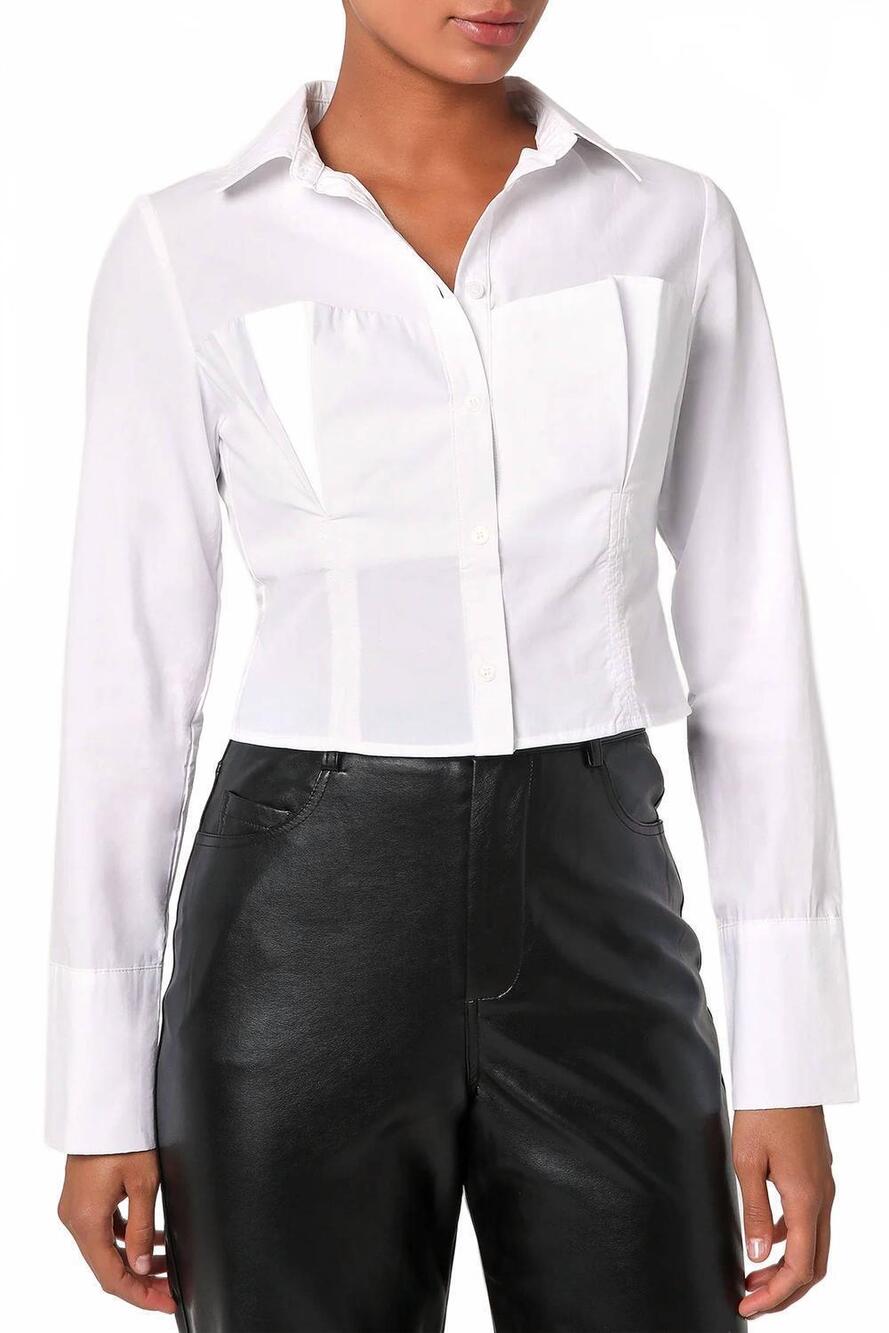 NEW LULUS sophisticated twist cropped bustier button-up top in white